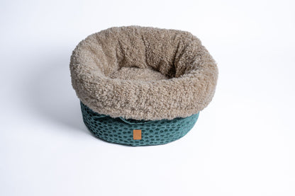 wasbare ronde hondenmand met nep bont schaap creme voering