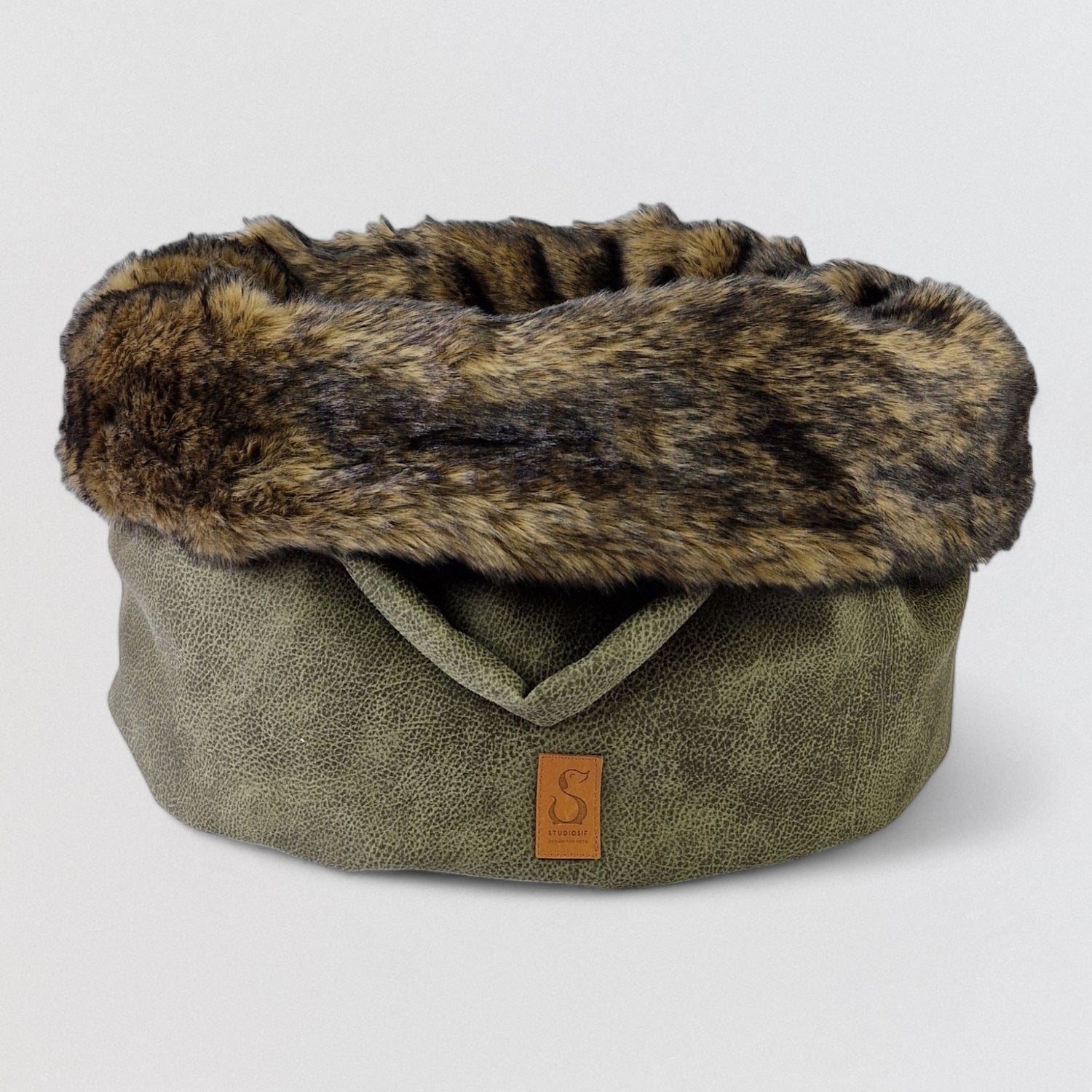 Ronde Licht gewicht exclusive ronde hondenmand van meubelstof en faux fur